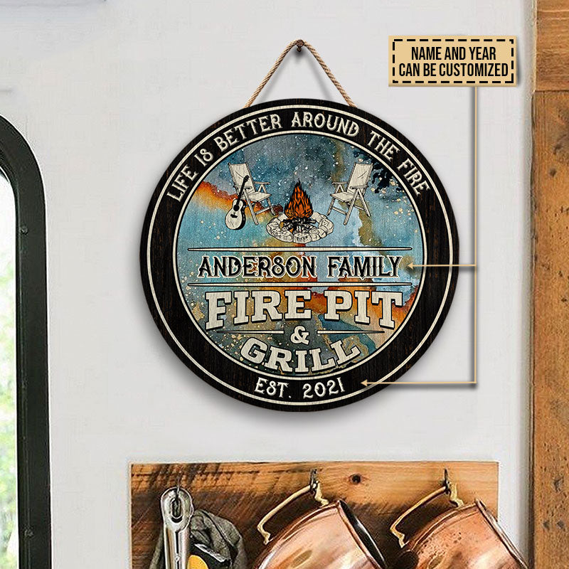 Personalized Camping Fire Pit And Grill Customized Wood Circle Sign