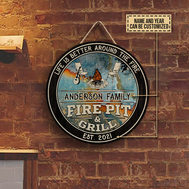 Personalized Camping Fire Pit And Grill Customized Wood Circle Sign