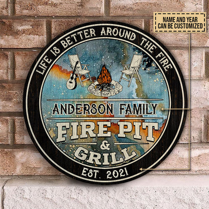 Personalized Camping Fire Pit And Grill Customized Wood Circle Sign