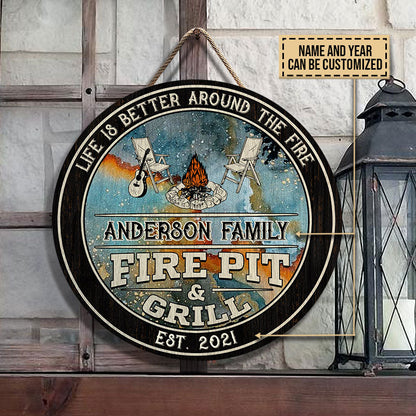 Personalized Camping Fire Pit And Grill Customized Wood Circle Sign