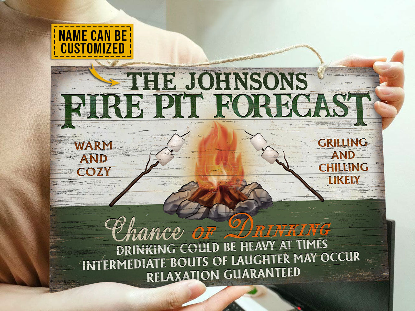 Personalized Camping Fire Pit Forecast Customized Wood Rectangle Sign