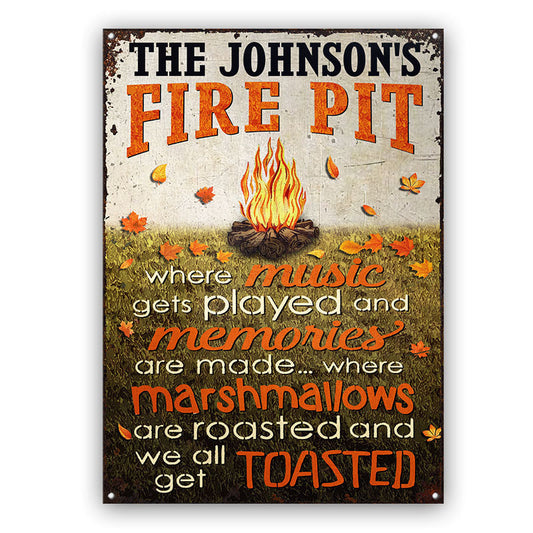 Personalized Camping Fire Pit Get Toasted Grass Custom Classic Metal Signs
