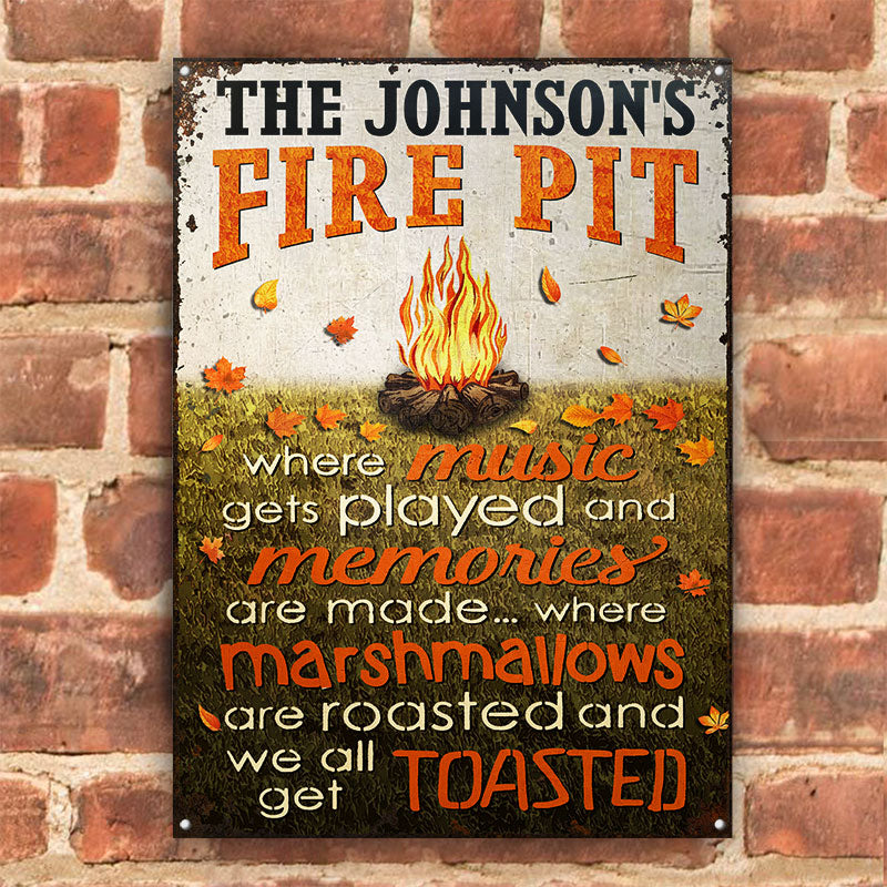 Personalized Camping Fire Pit Get Toasted Grass Custom Classic Metal Signs