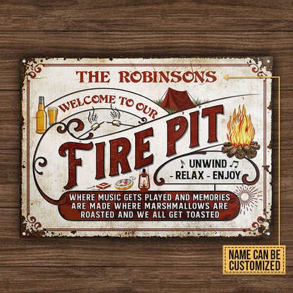 Personalized Camping Fire Pit We Get Toasted Custom Classic Metal Signs