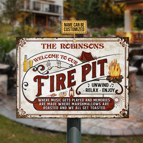 Personalized Camping Fire Pit We Get Toasted Custom Classic Metal Signs