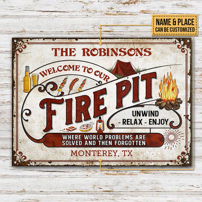 Personalized Camping Fire Pit World Problems Are Solved Custom Classic Metal Signs