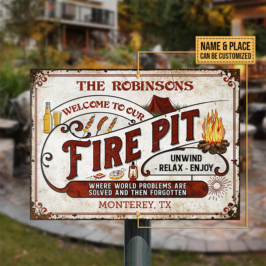 Personalized Camping Fire Pit World Problems Are Solved Custom Classic Metal Signs