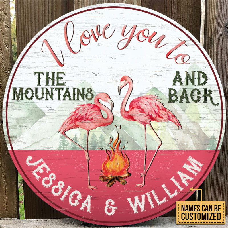 Personalized Camping Flamingo I Love You Customized Wood Circle Sign
