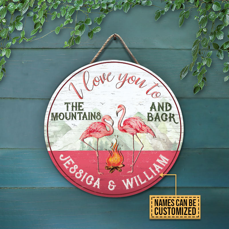 Personalized Camping Flamingo I Love You Customized Wood Circle Sign