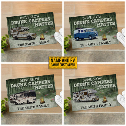 Personalized Camping Forest Drunk Camper Matter Custom RV Customized Doormat