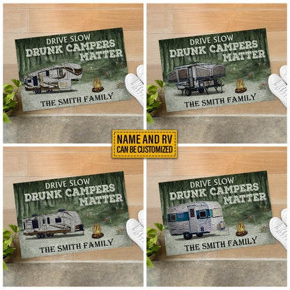 Personalized Camping Forest Drunk Camper Matter Custom RV Customized Doormat