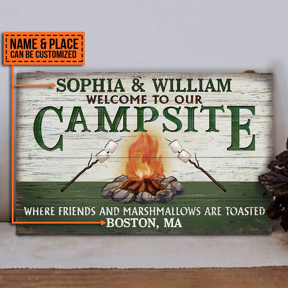 Personalized Camping Friends And Marshmallows Customized Wood Rectangle Sign