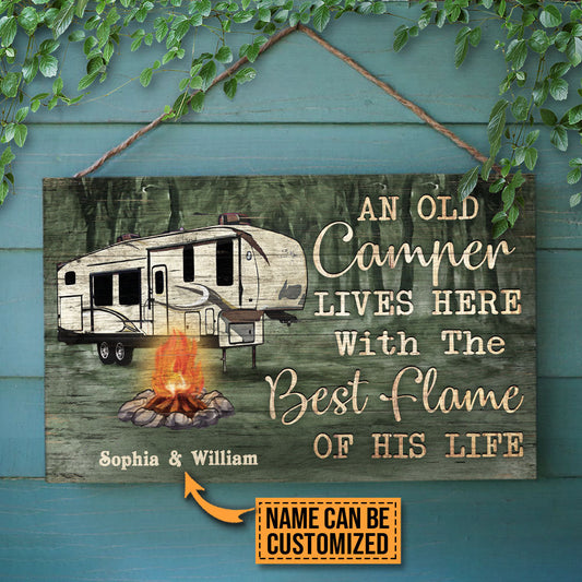 Personalized Camping Green 5th Wheels An Old Camper Customized Wood Rectangle Sign