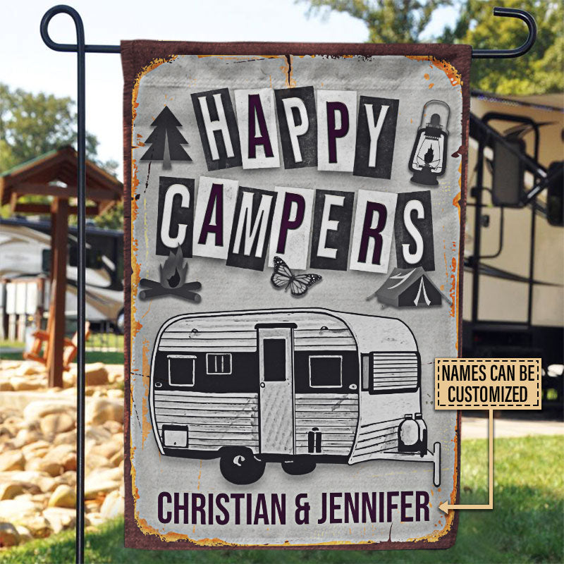 Personalized Camping Happy Campers Sketch Custom Flag