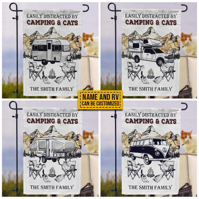 Personalized Camping Map Cat Easily Distracted Customized Flag