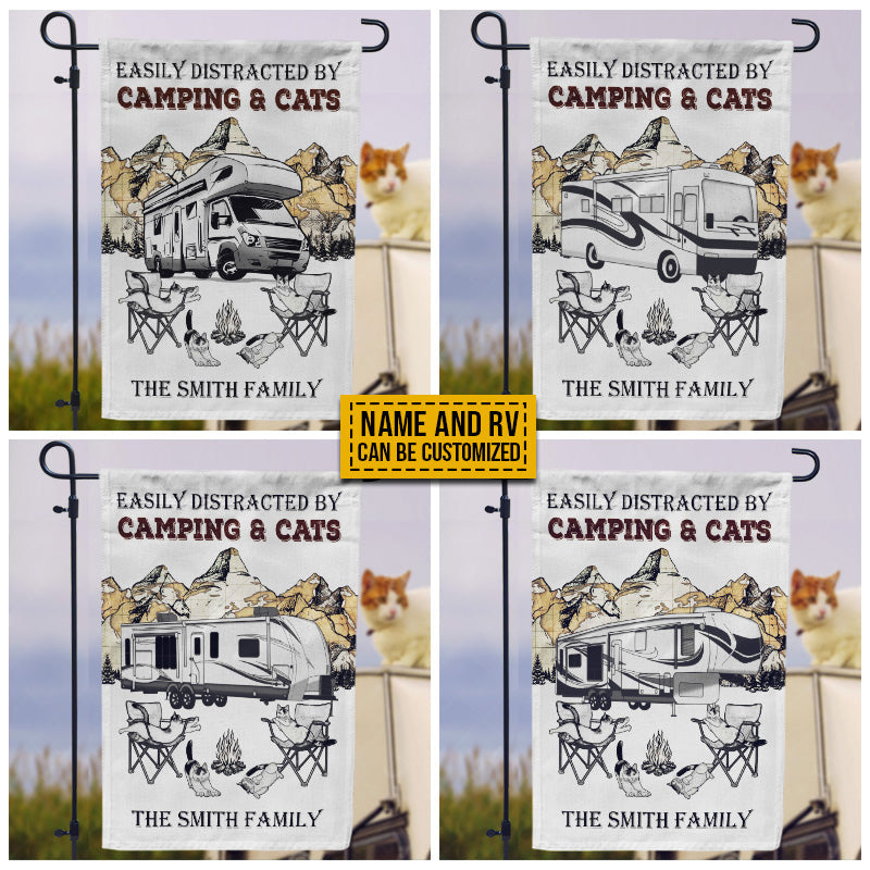 Personalized Camping Map Cat Easily Distracted Customized Flag