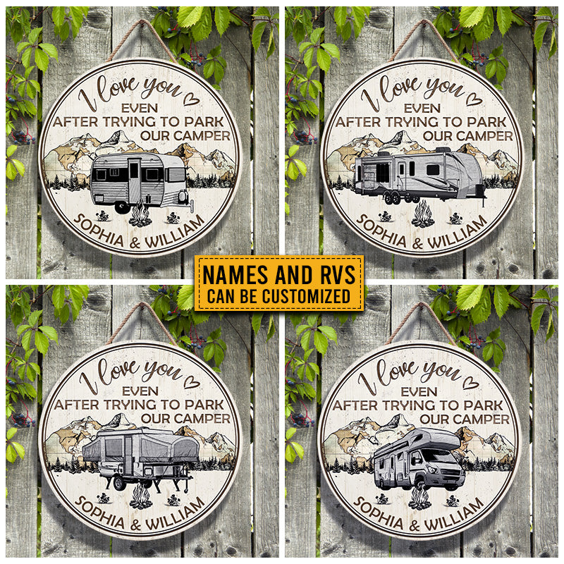 Personalized Camping Map I Love You Custom Wood Circle Sign