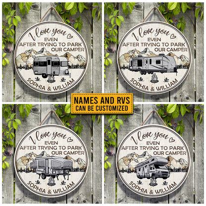 Personalized Camping Map I Love You Custom Wood Circle Sign