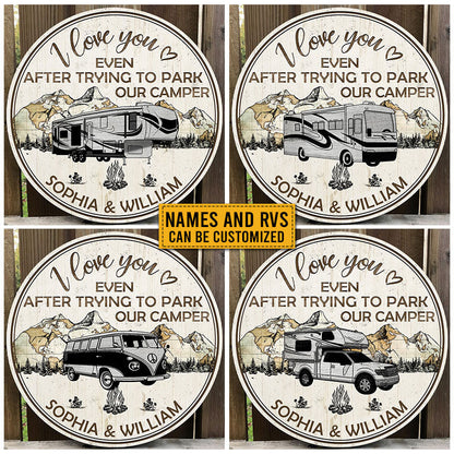 Personalized Camping Map I Love You Custom Wood Circle Sign