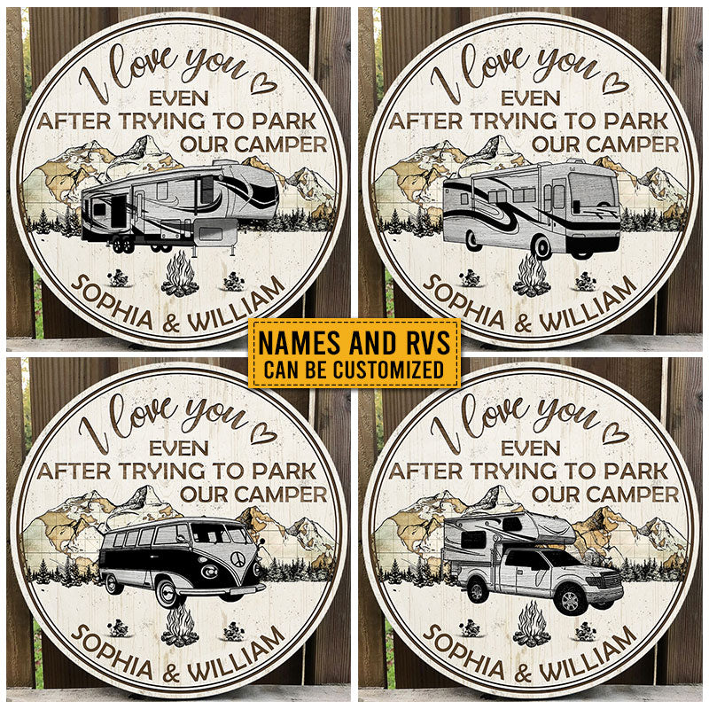 Personalized Camping Map I Love You Custom Wood Circle Sign