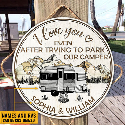 Personalized Camping Map I Love You Custom Wood Circle Sign