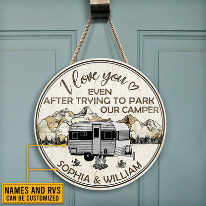 Personalized Camping Map I Love You Custom Wood Circle Sign