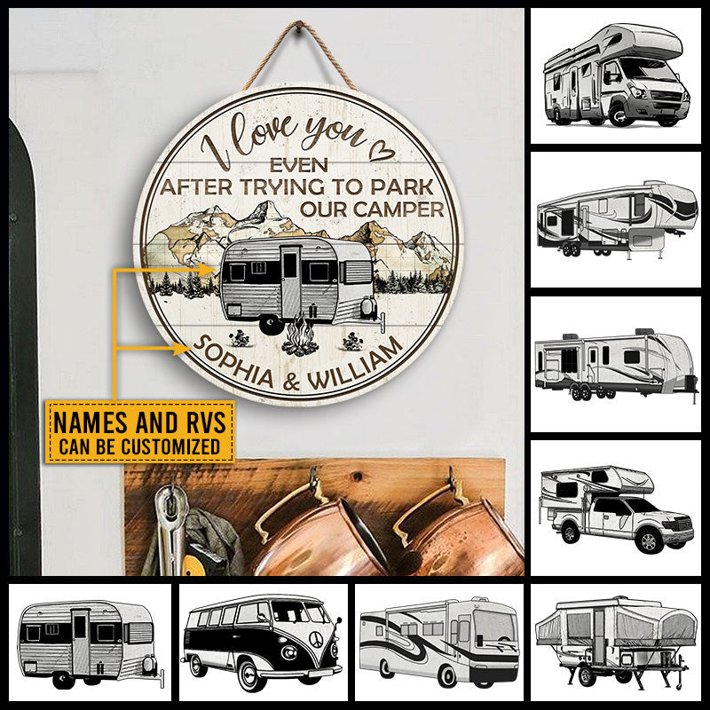 Personalized Camping Map I Love You Custom Wood Circle Sign