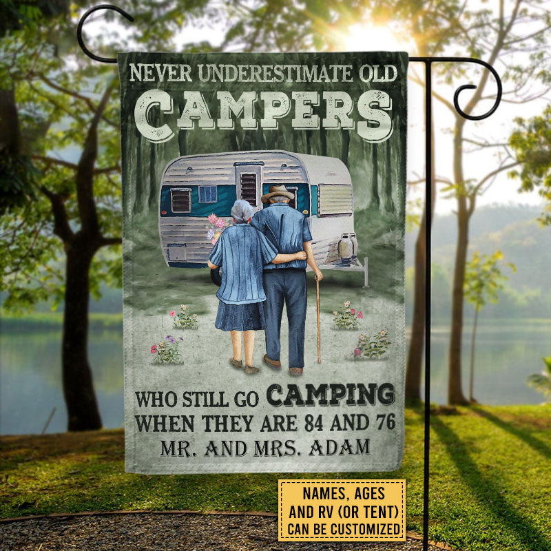 Personalized Camping Old Couple Never Underestimate Custom Flag