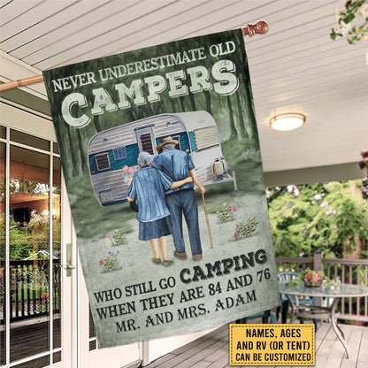 Personalized Camping Old Couple Never Underestimate Custom Flag