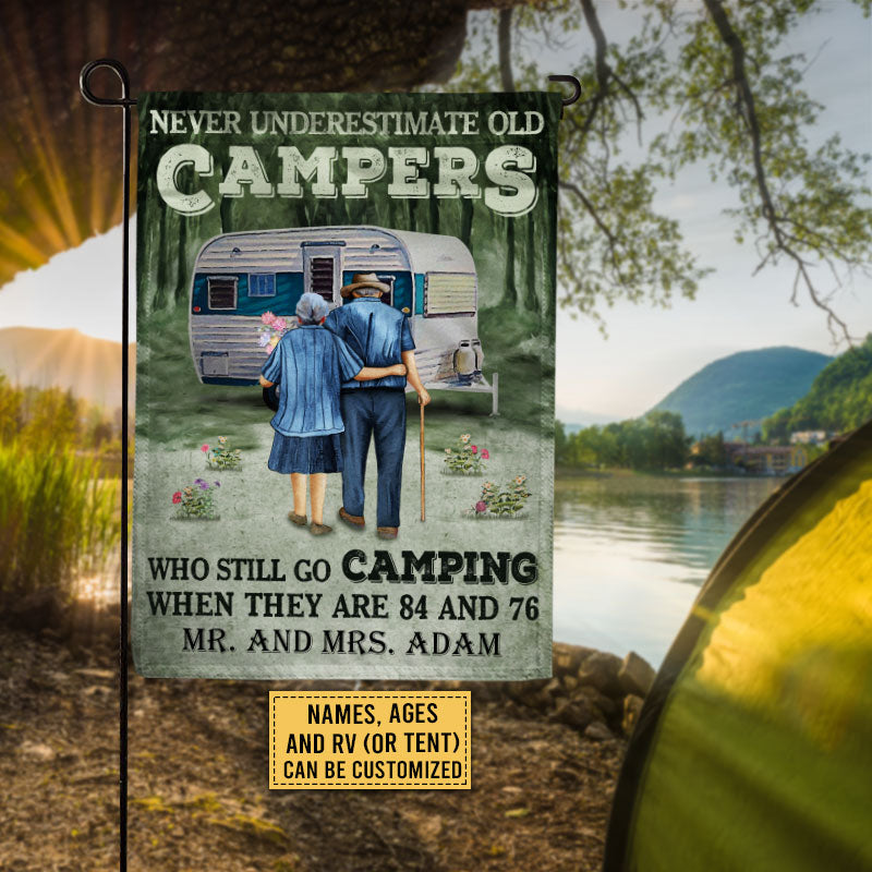 Personalized Camping Old Couple Never Underestimate Custom Flag