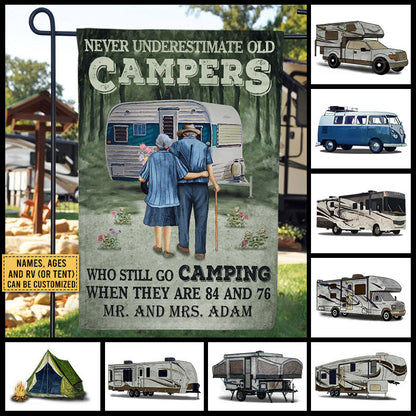 Personalized Camping Old Couple Never Underestimate Custom Flag