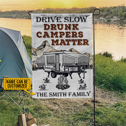 Personalized Camping Popup Drunk Camper Customized Flag
