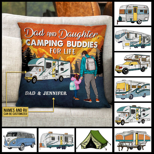 Personalized Camping Retro Dad And Daughter Custom Pillow