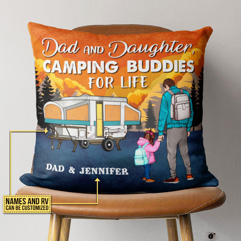 Personalized Camping Retro Dad And Daughter Custom Pillow