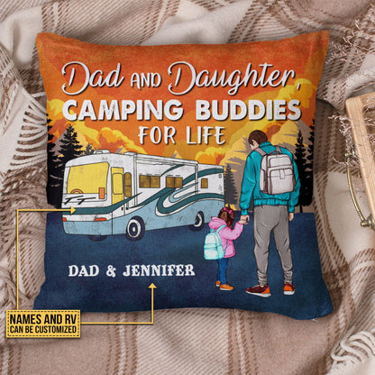 Personalized Camping Retro Dad And Daughter Custom Pillow