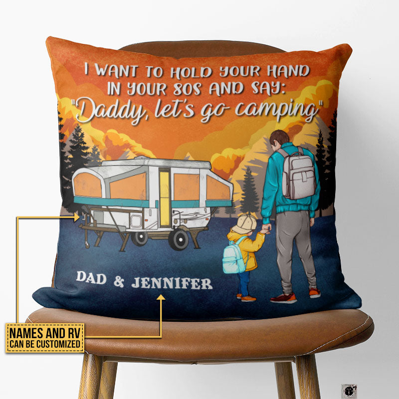 Personalized Camping Retro Dad Hold Hand Custom Pillow