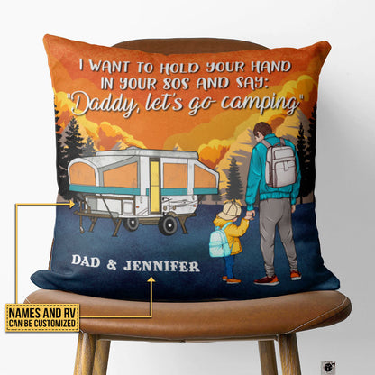 Personalized Camping Retro Dad Hold Hand Custom Pillow