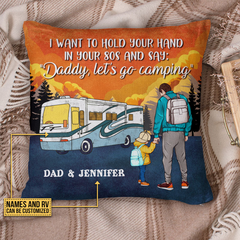 Personalized Camping Retro Dad Hold Hand Custom Pillow