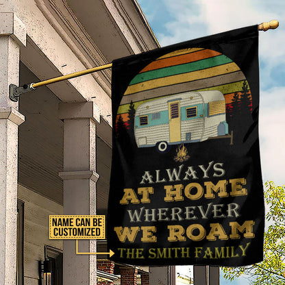 Personalized Camping Retro Sun Always At Home Customized Flag