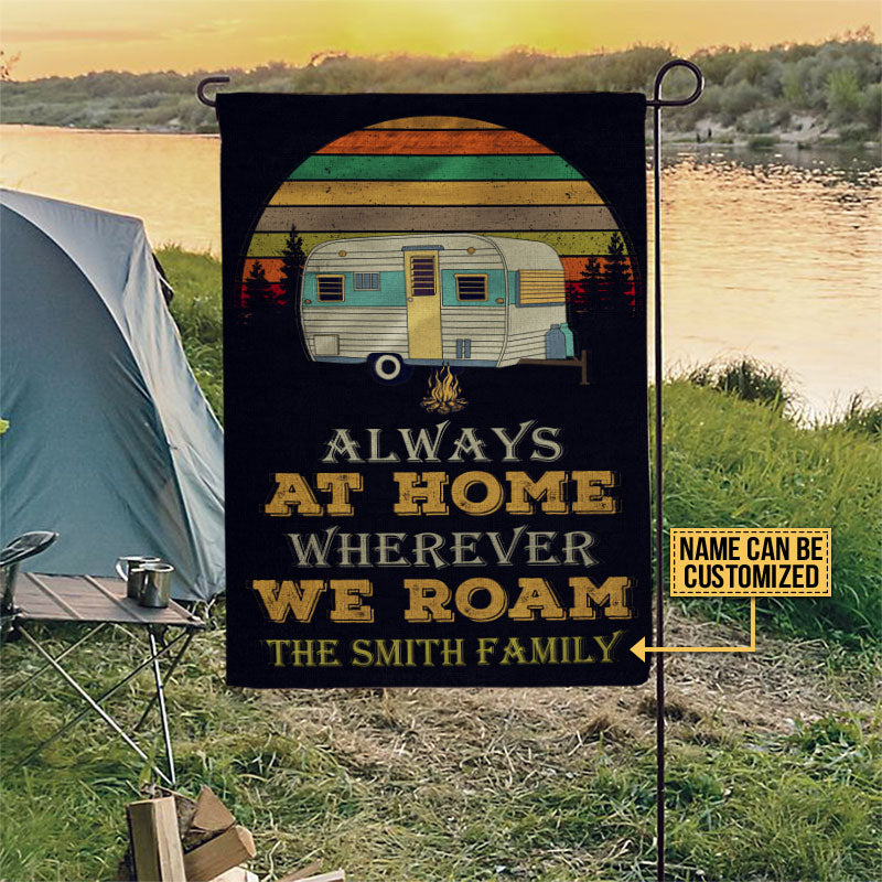Personalized Camping Retro Sun Always At Home Customized Flag