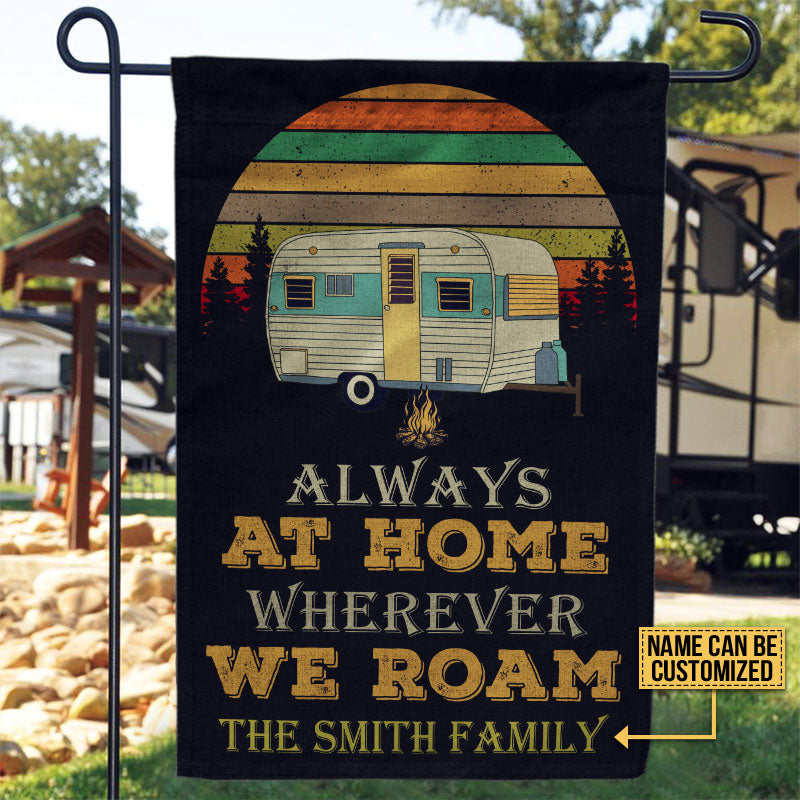 Personalized Camping Retro Sun Always At Home Customized Flag