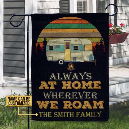 Personalized Camping Retro Sun Always At Home Customized Flag