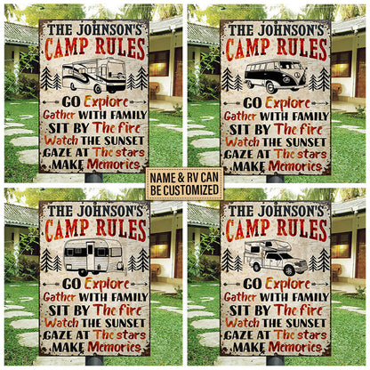 Personalized Camping Rules Explore Gather Customized Classic Metal Signs