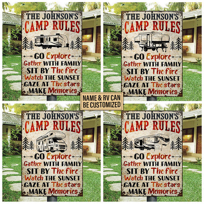 Personalized Camping Rules Explore Gather Customized Classic Metal Signs