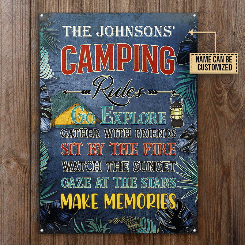 Personalized Camping Rules Make Memories Customized Classic Metal Signs
