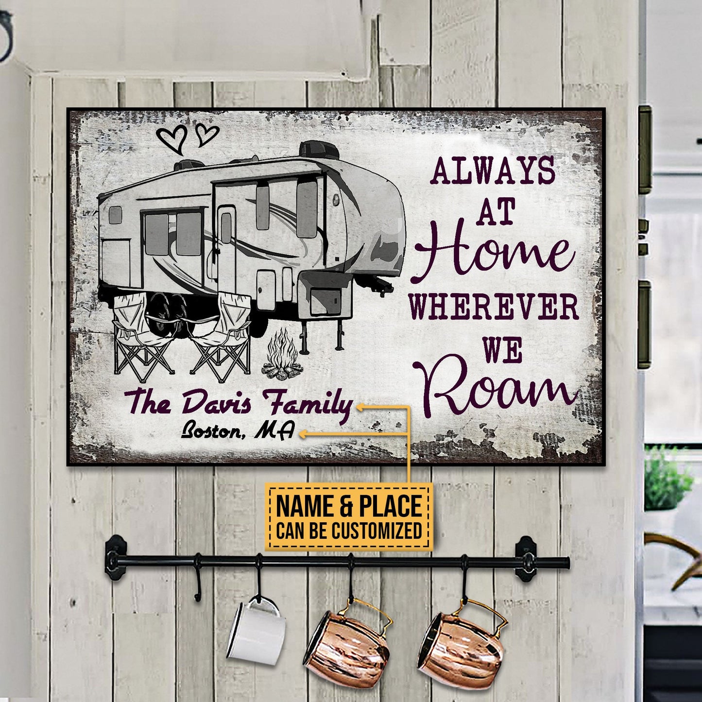 Personalized Camping Sketch 5th Wheel Always At Home Customized Poster
