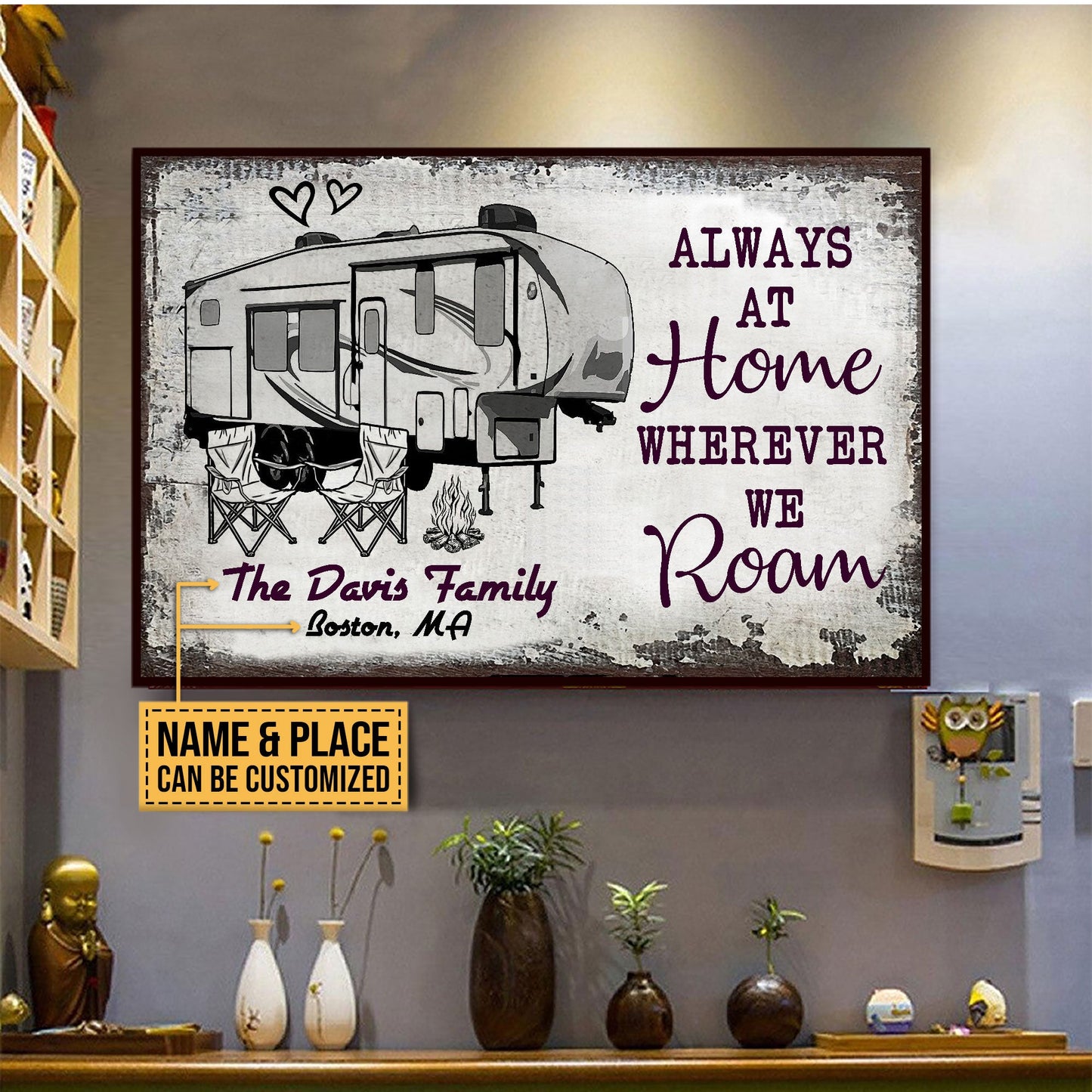 Personalized Camping Sketch 5th Wheel Always At Home Customized Poster