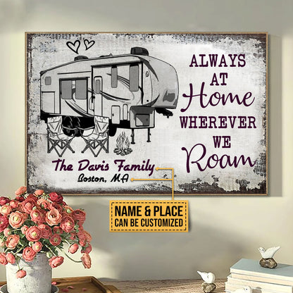 Personalized Camping Sketch 5th Wheel Always At Home Customized Poster
