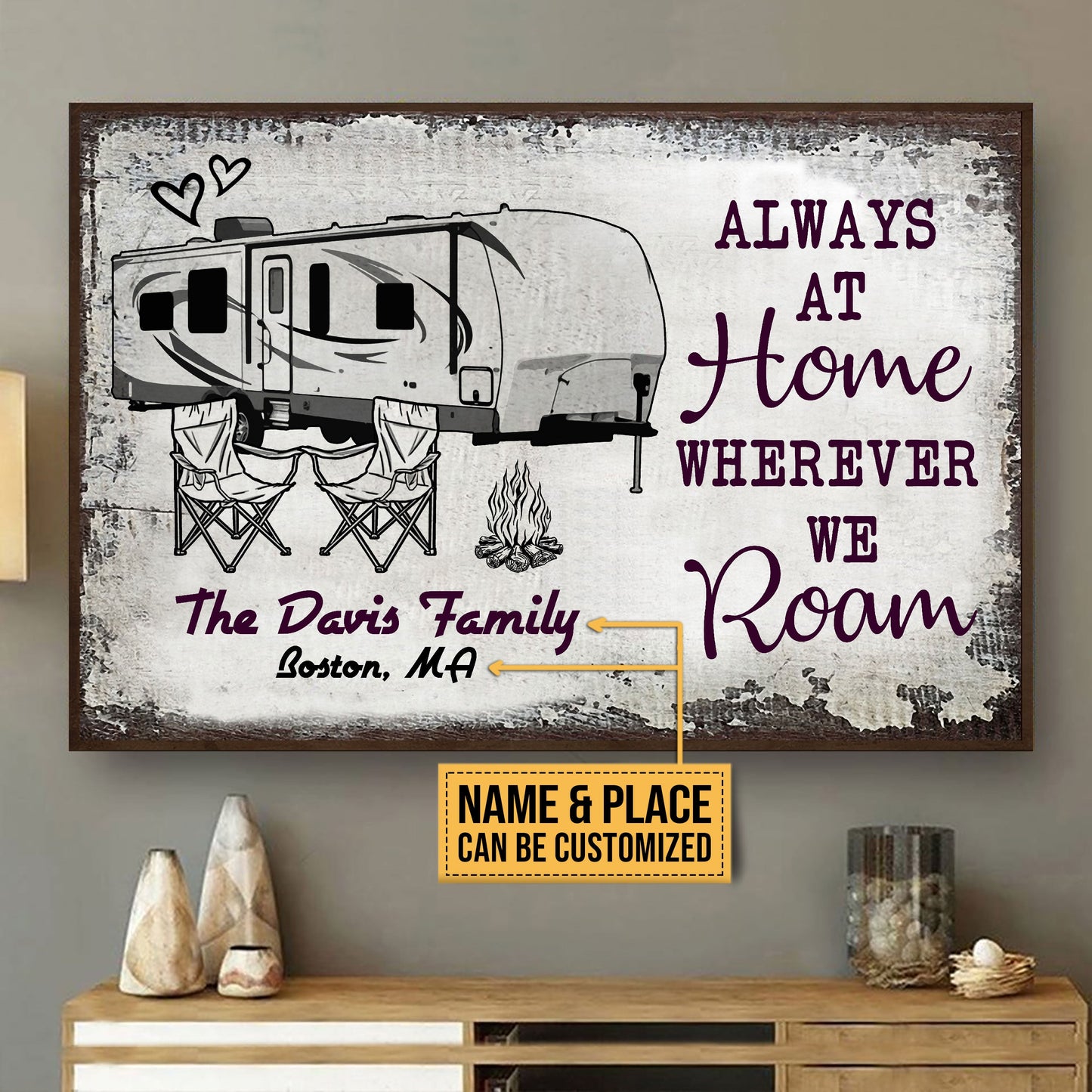 Personalized Camping Sketch Travel Trailer Always At Home Customized Poster
