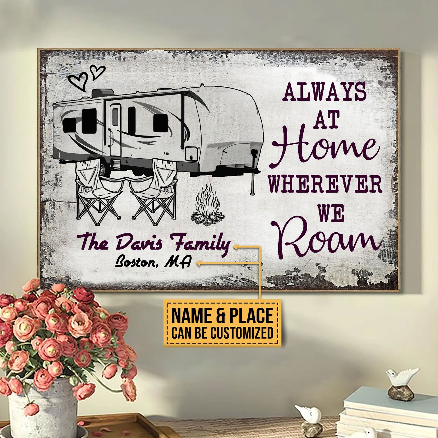 Personalized Camping Sketch Travel Trailer Always At Home Customized Poster